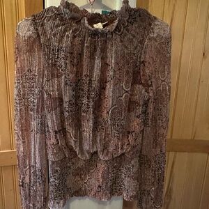 44. Brown & Gold Sheer Long Sleeve Blouse made by Designer Joie